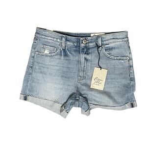 COSMIC BLUE LOVE‎ DISTRESSED DENIM BLUE JEAN SHORTS HI-RISE CUFFED SIZE 28 NWT